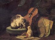Henriette Ronner Cat,book and fiddle oil painting on canvas